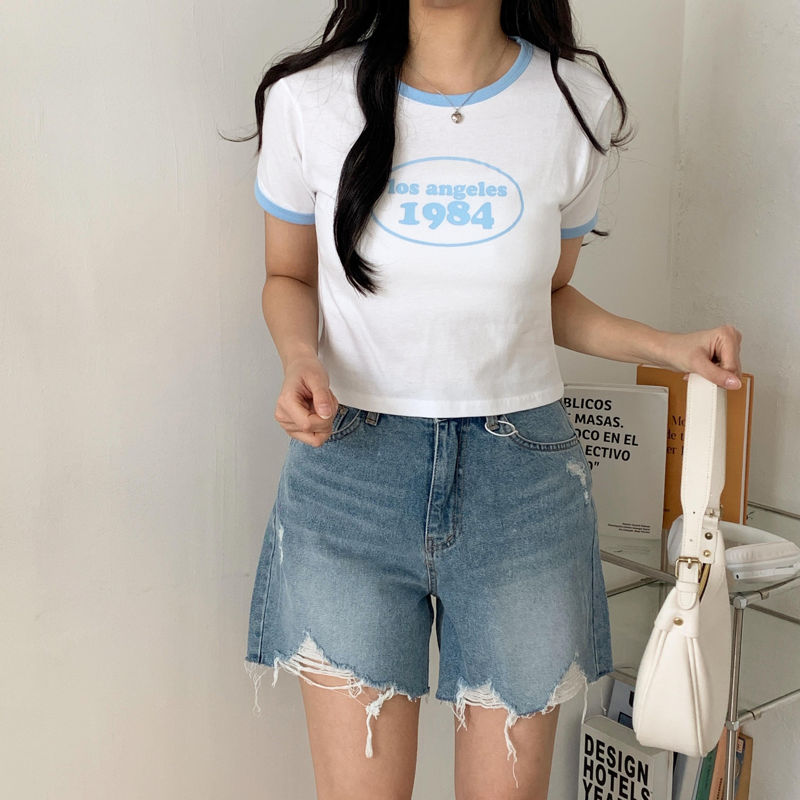 ラウンドネッククロップドプリント配色Tシャツ | 詳細画像7