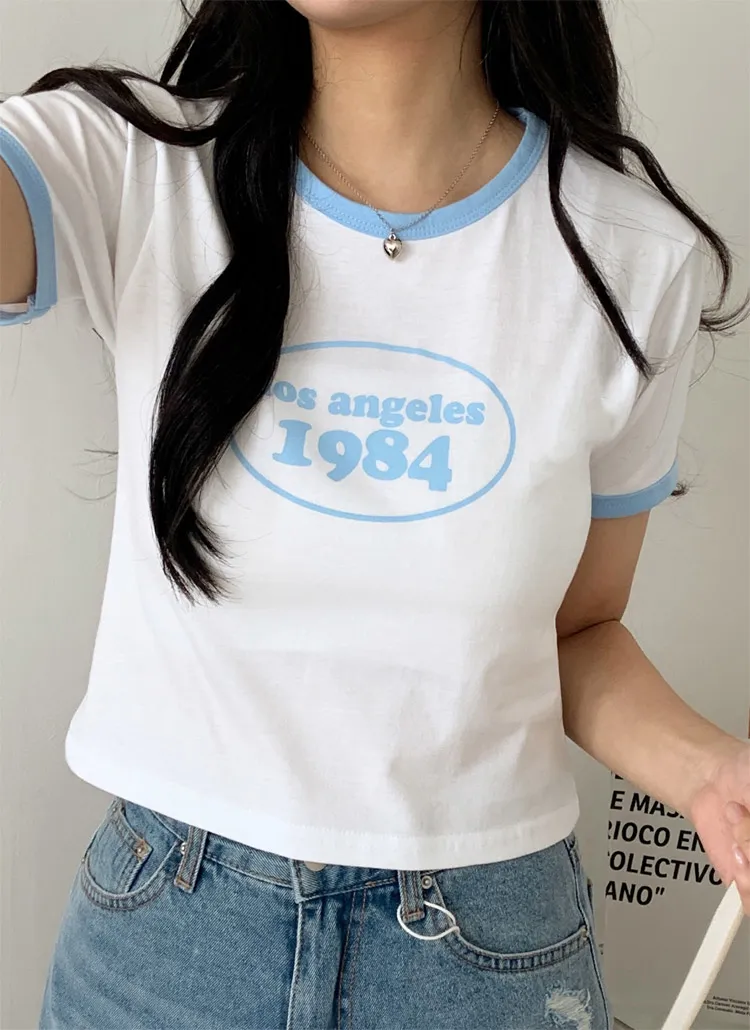 ラウンドネッククロップドプリント配色Tシャツ | 詳細画像1