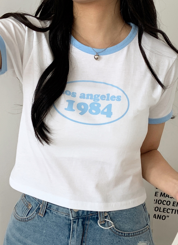 ラウンドネッククロップドプリント配色Tシャツ | レディース