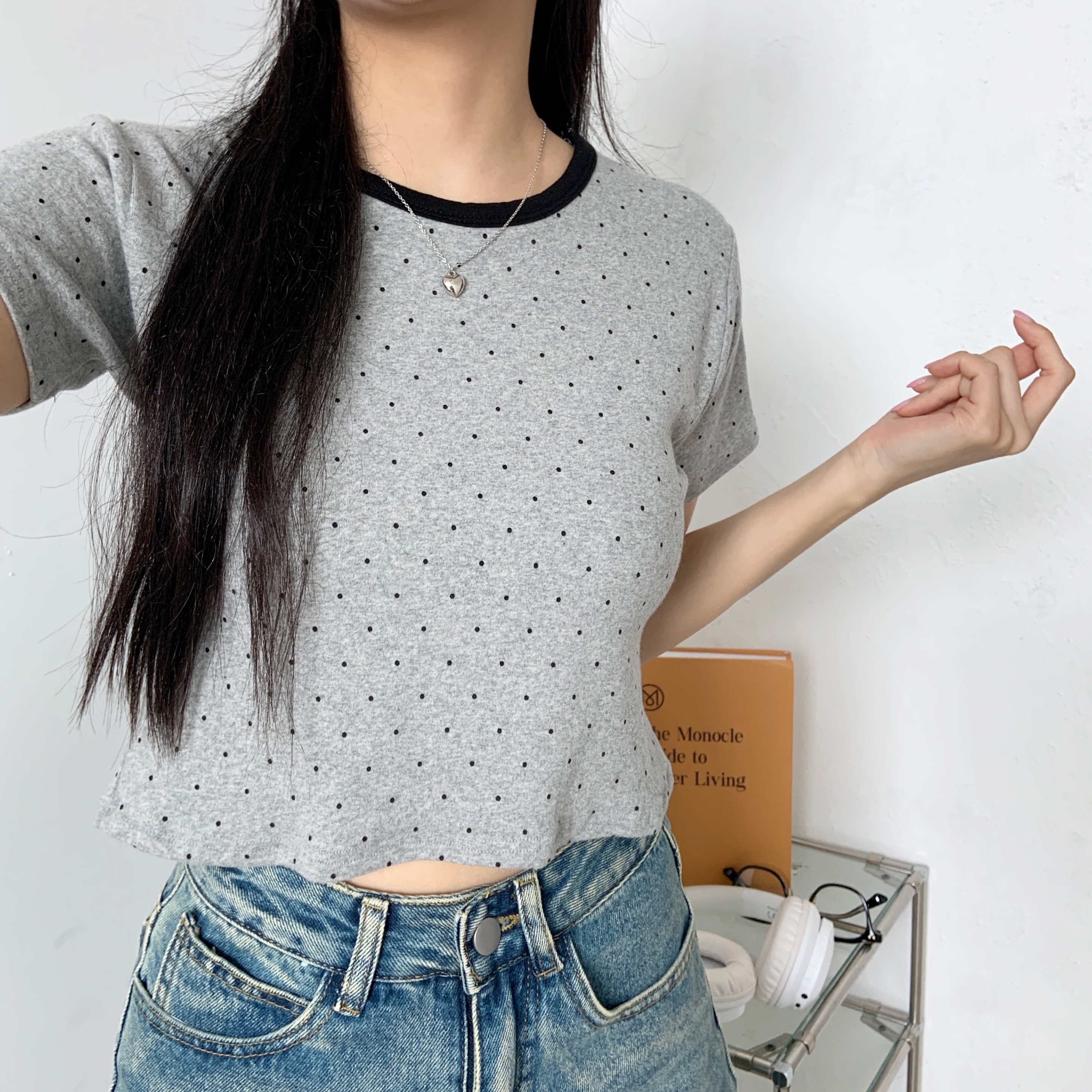 クロップド半袖ドット配色Tシャツ | 詳細画像2