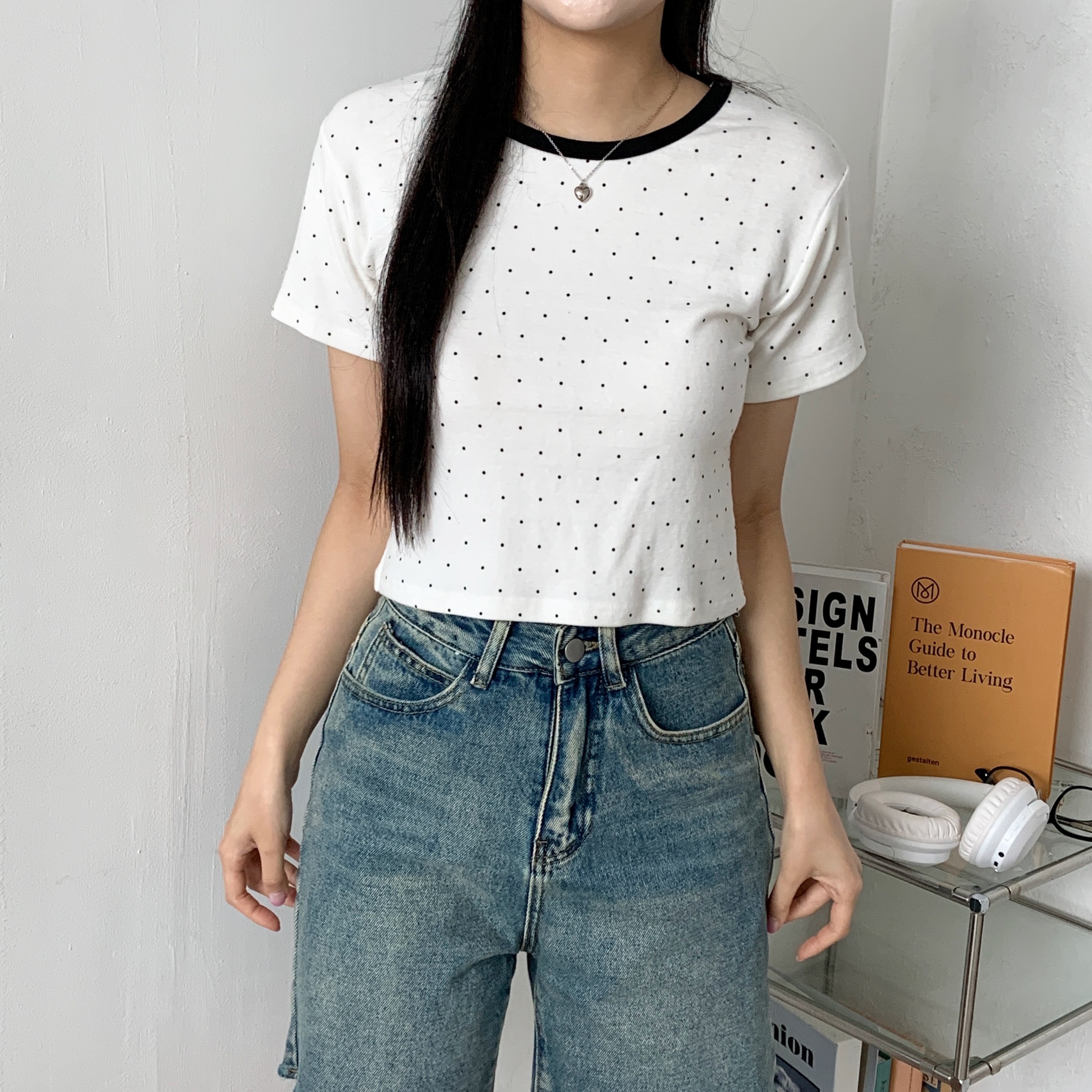 クロップド半袖ドット配色Tシャツ | 詳細画像3