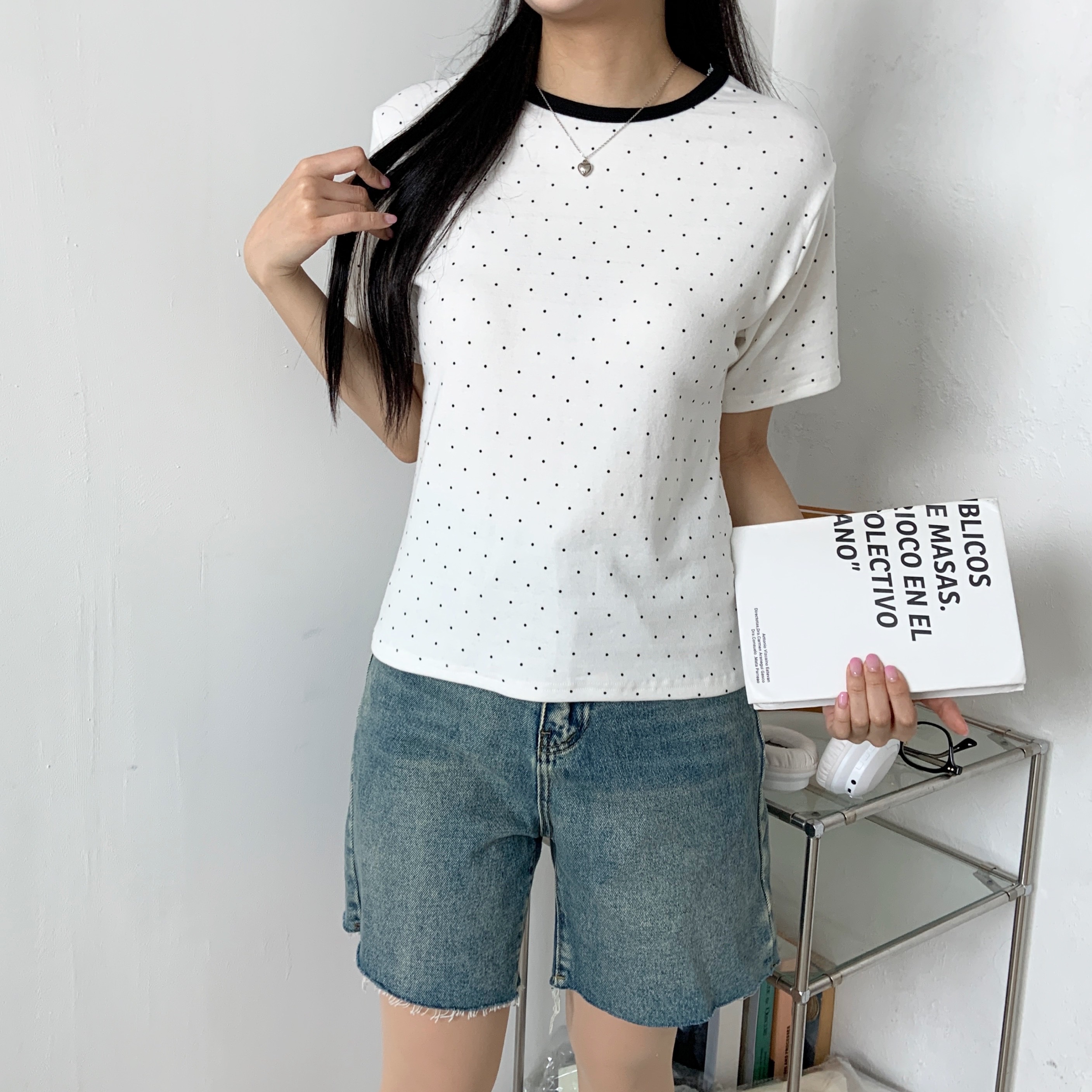 クロップド半袖ドット配色Tシャツ | 詳細画像4