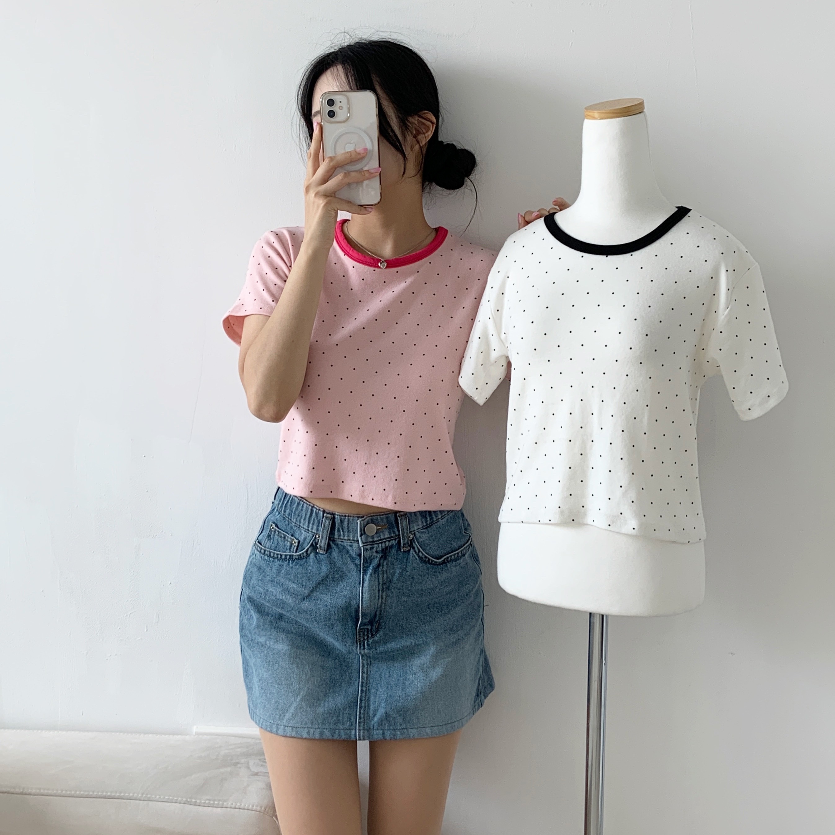 クロップド半袖ドット配色Tシャツ | 詳細画像12