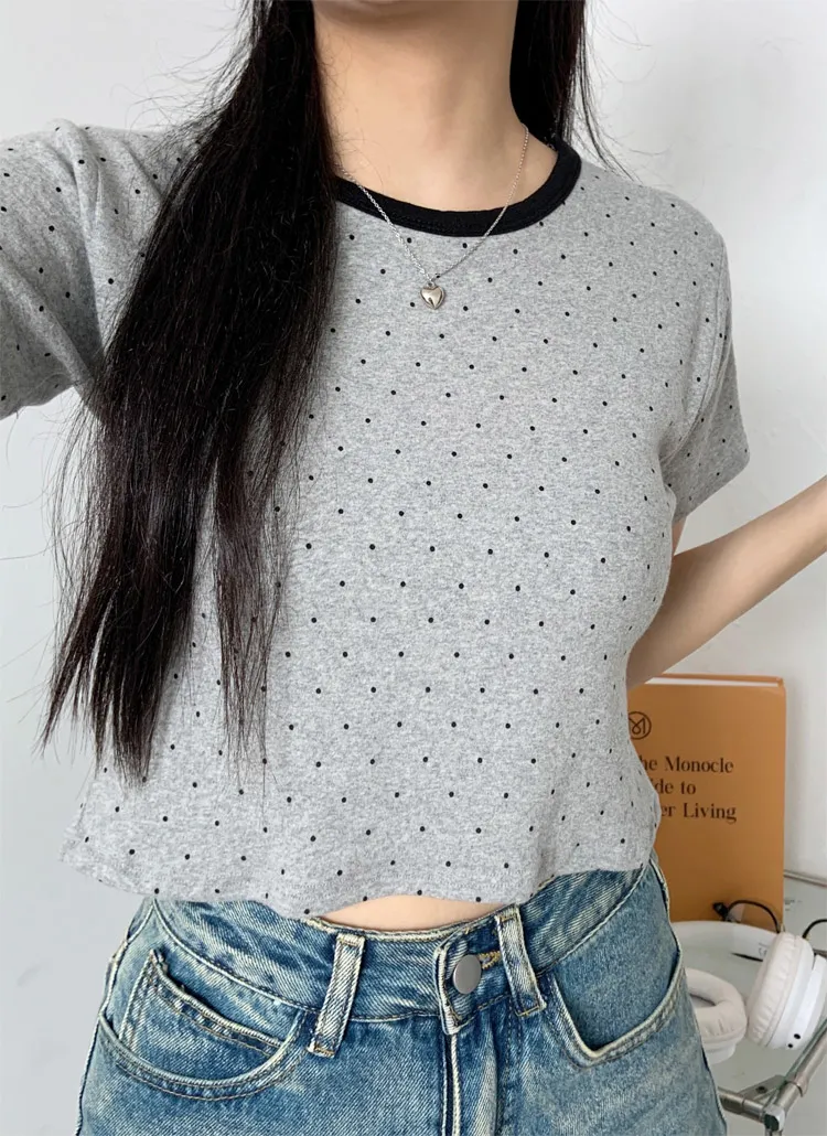 クロップド半袖ドット配色Tシャツ | 詳細画像1