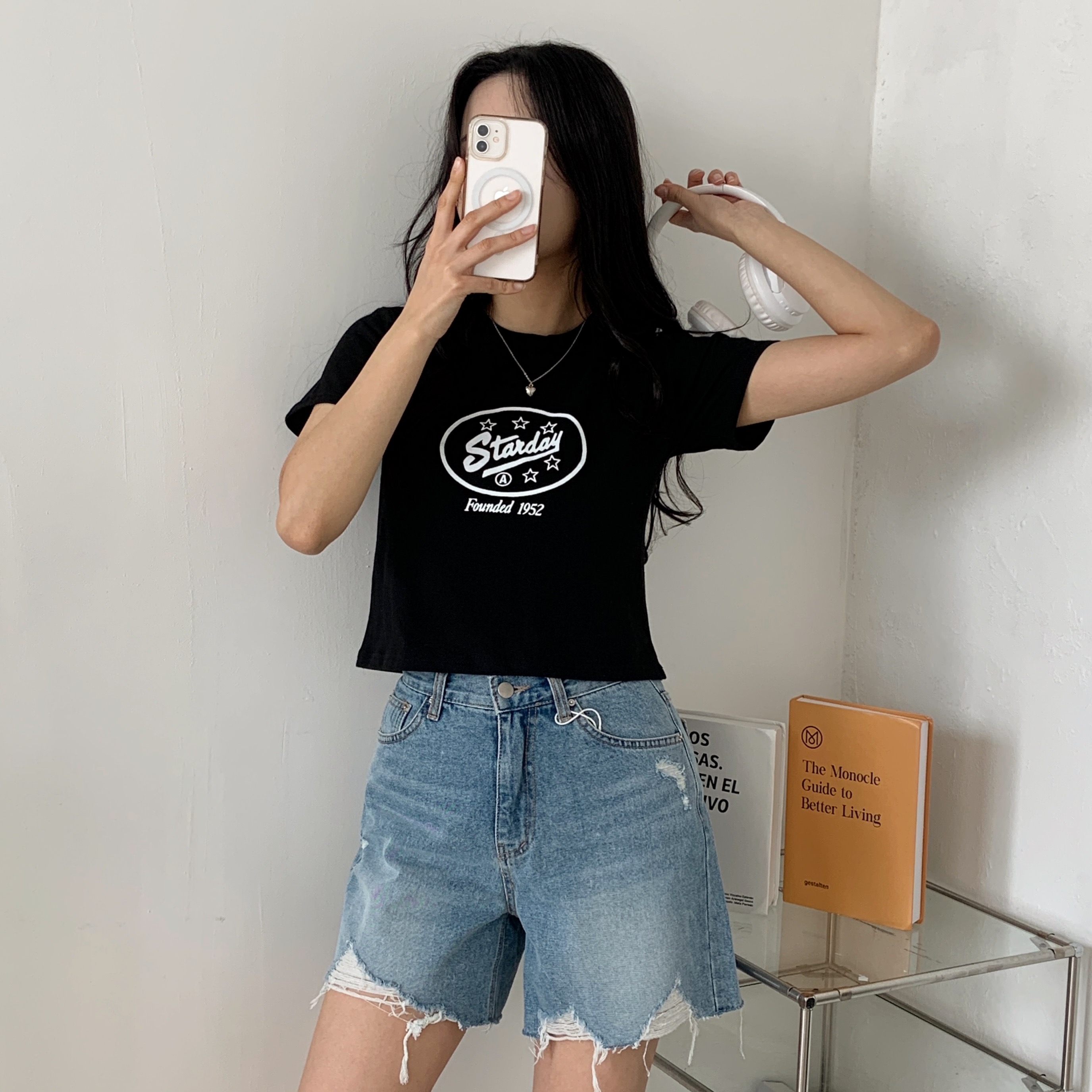 ラウンドネッククロップド半袖プリントTシャツ | 詳細画像2