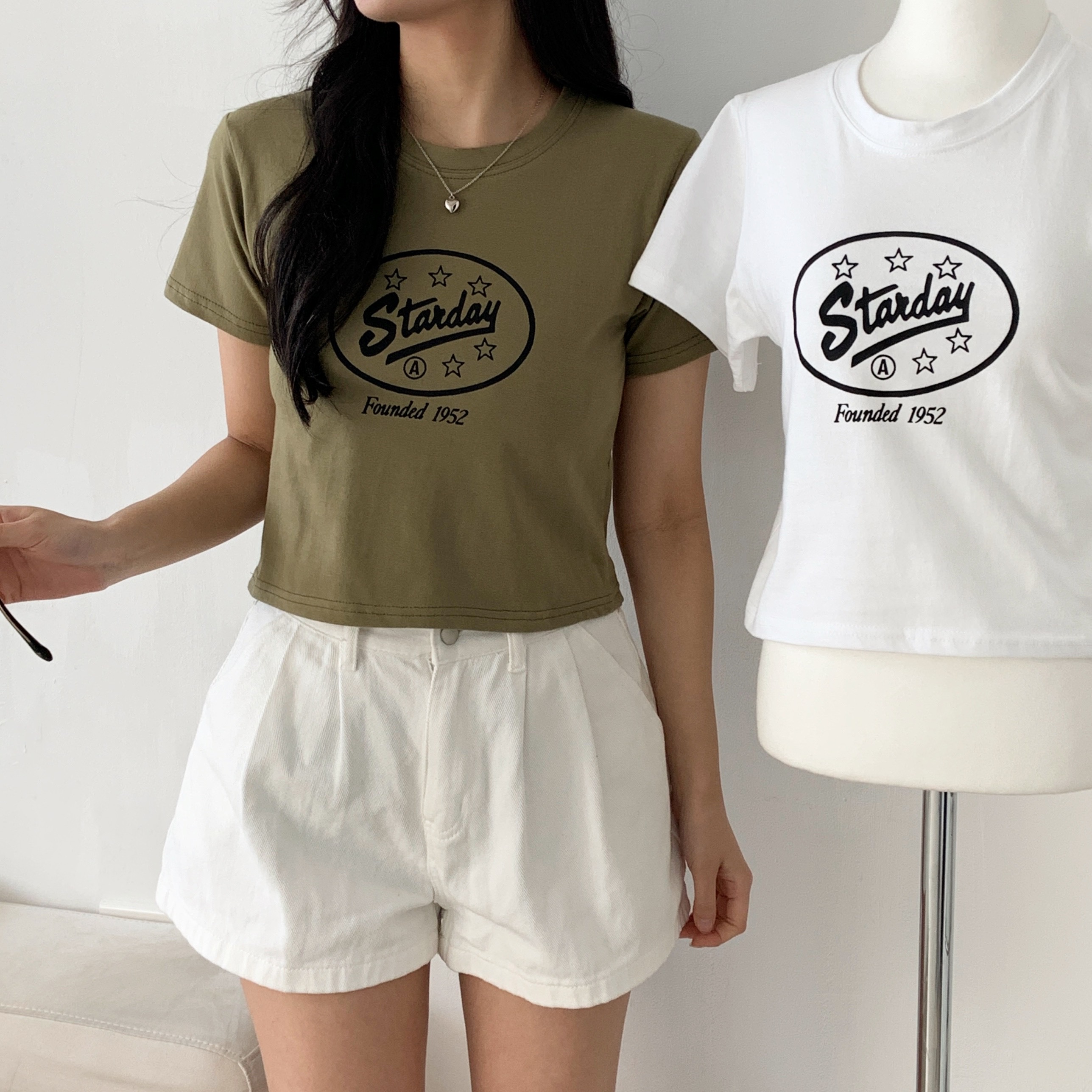 ラウンドネッククロップド半袖プリントTシャツ | 詳細画像4