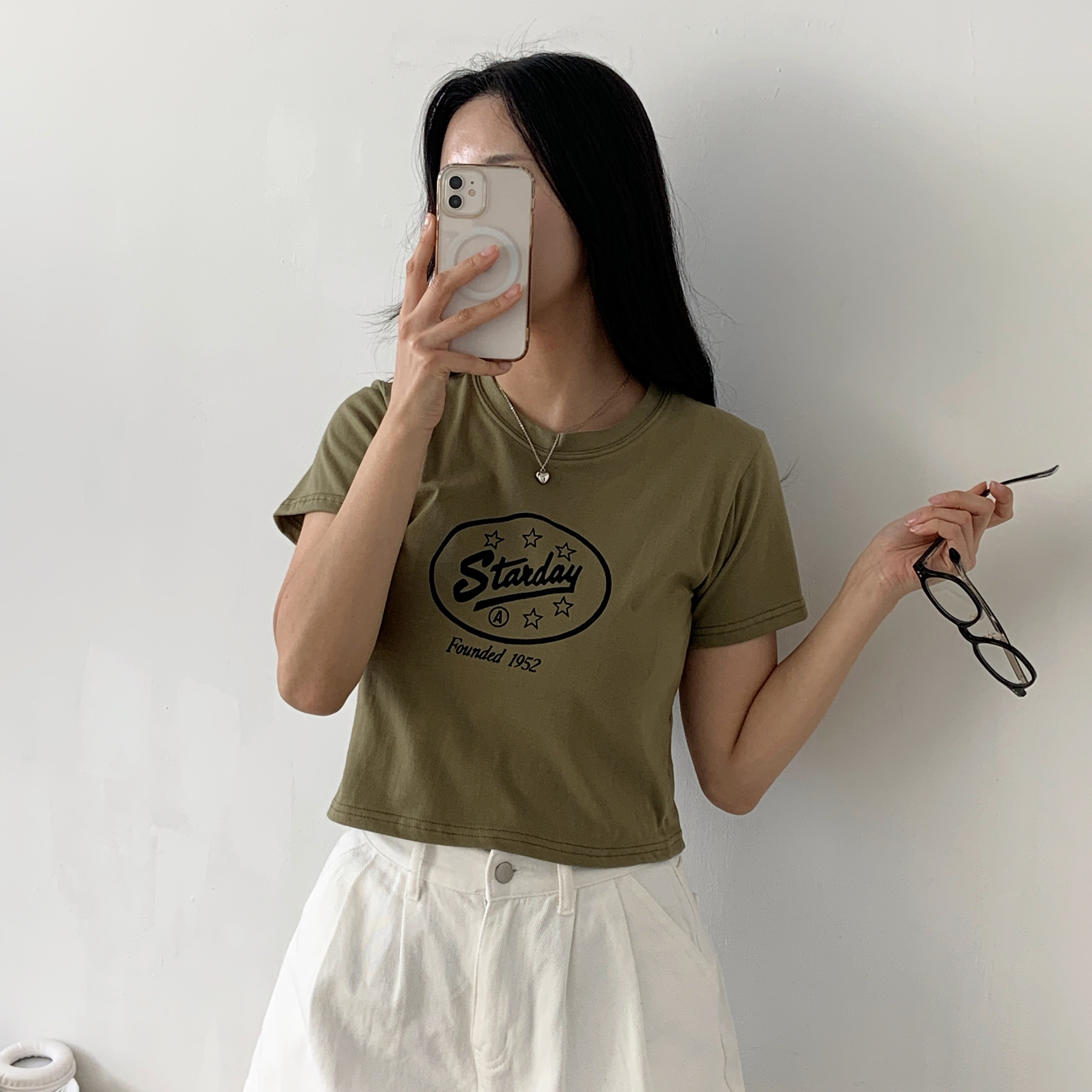ラウンドネッククロップド半袖プリントTシャツ | 詳細画像6