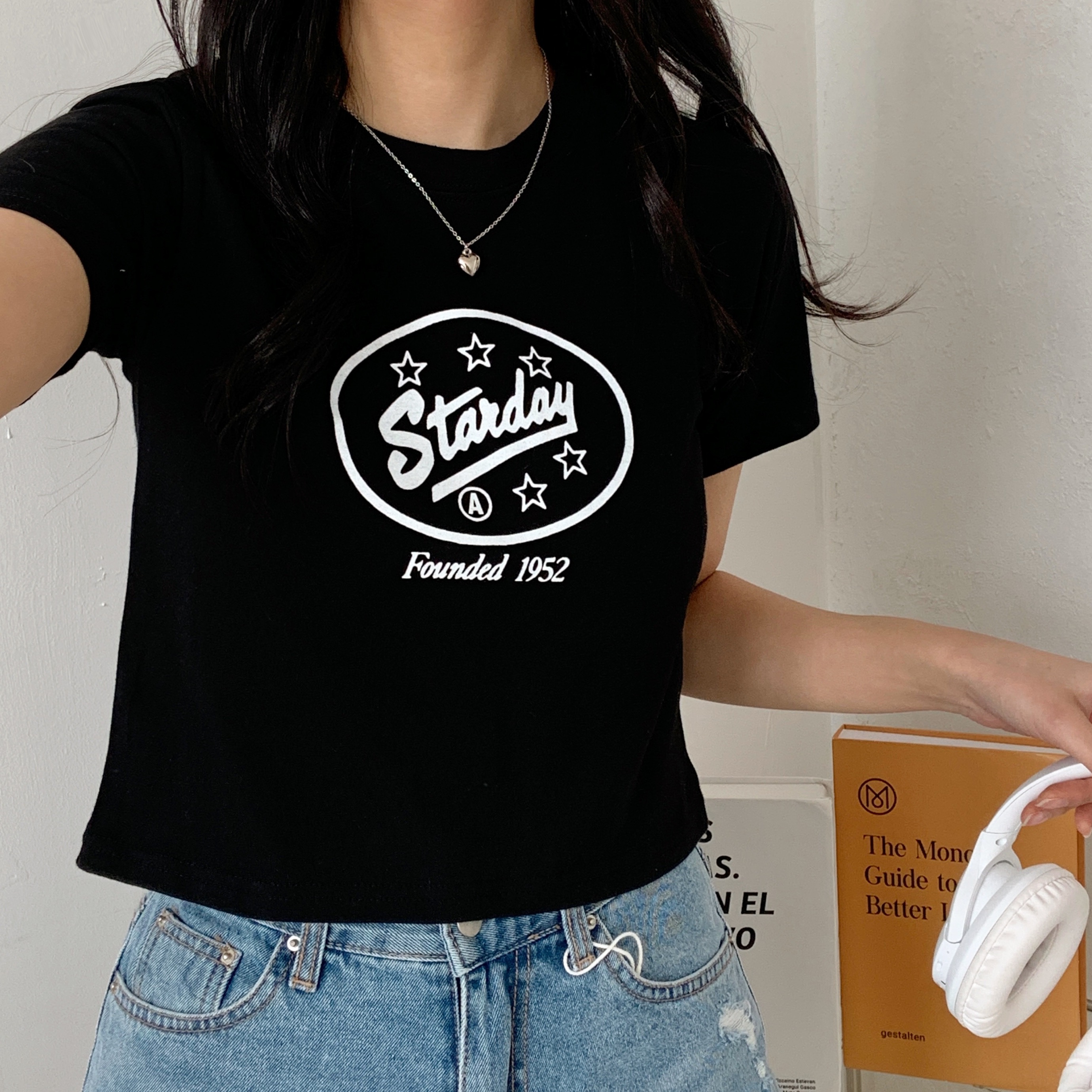 ラウンドネッククロップド半袖プリントTシャツ | 詳細画像7