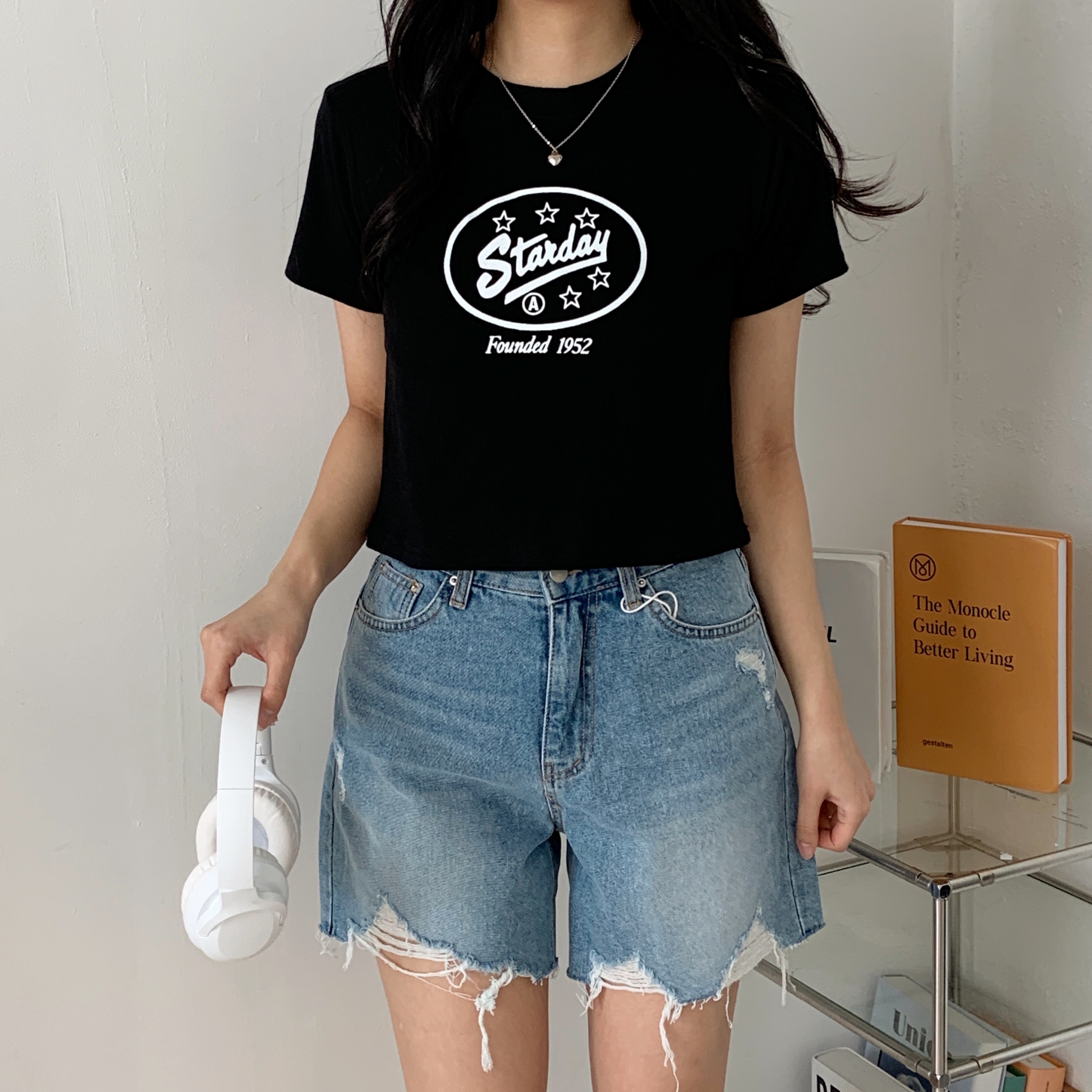 ラウンドネッククロップド半袖プリントTシャツ | 詳細画像8