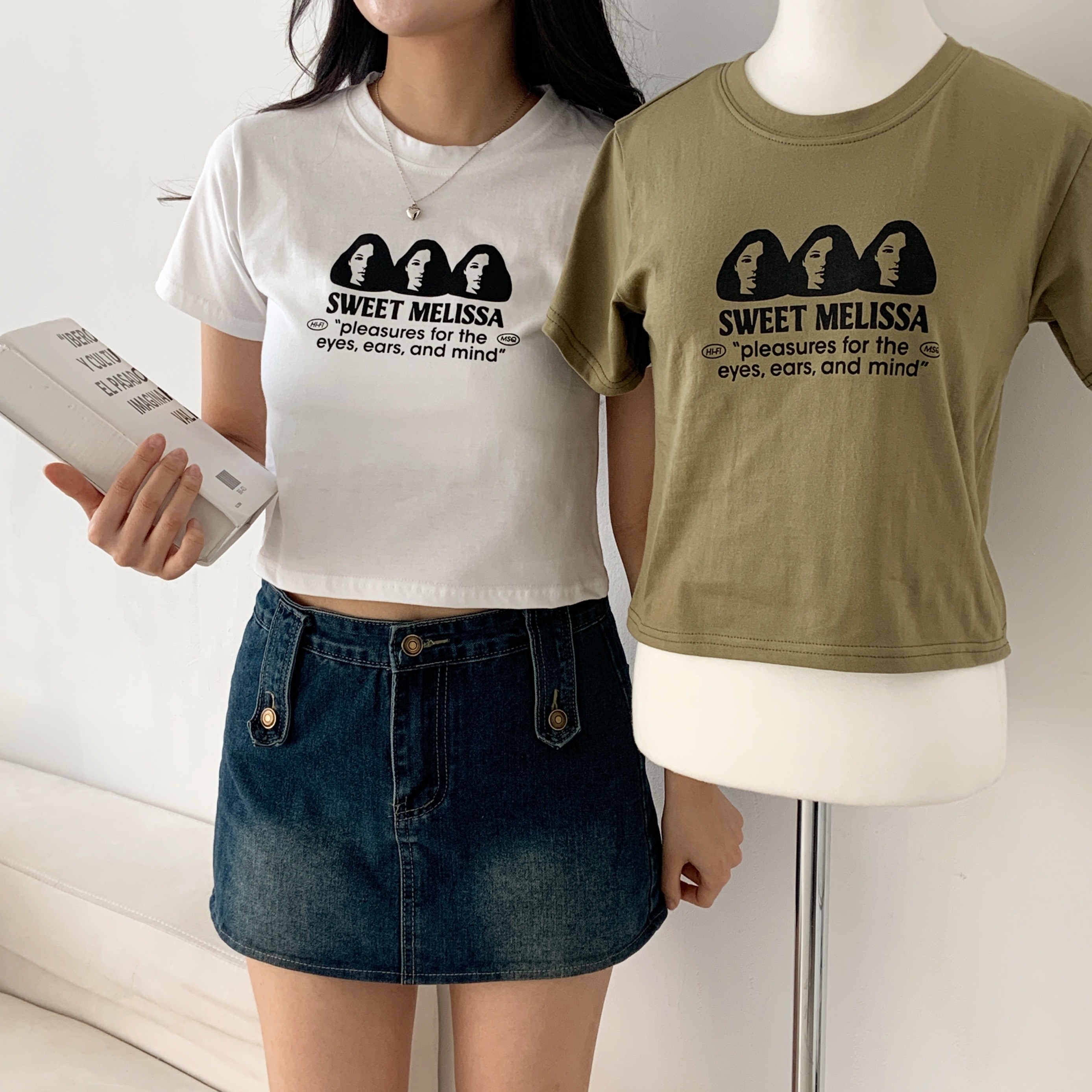 ラウンドネッククロップド半袖プリントTシャツ | 詳細画像2