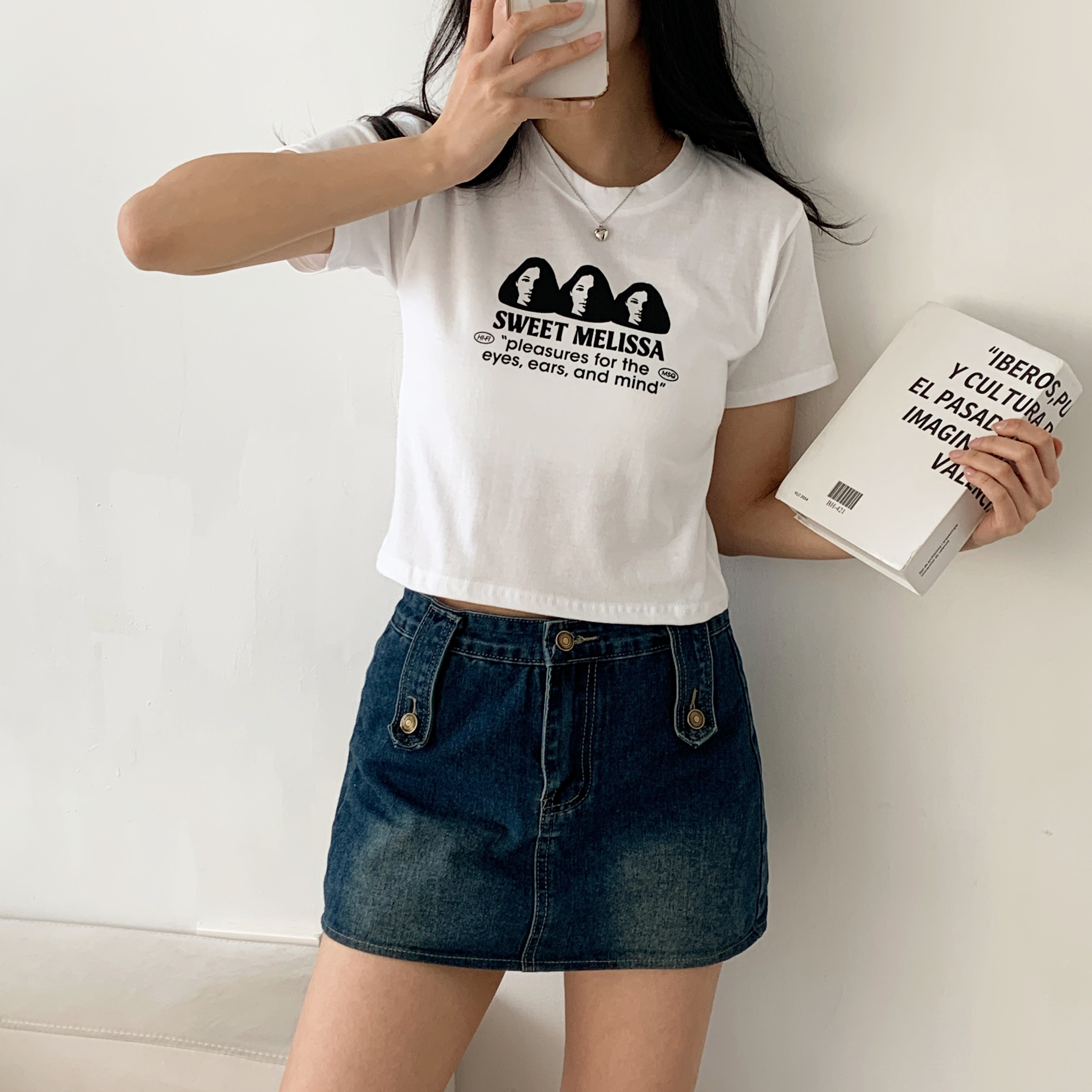 ラウンドネッククロップド半袖プリントTシャツ | 詳細画像8
