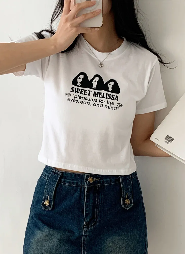ラウンドネッククロップド半袖プリントTシャツ | 詳細画像1