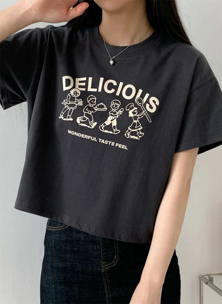 ラウンドネッククロップドプリントTシャツ | 詳細画像1