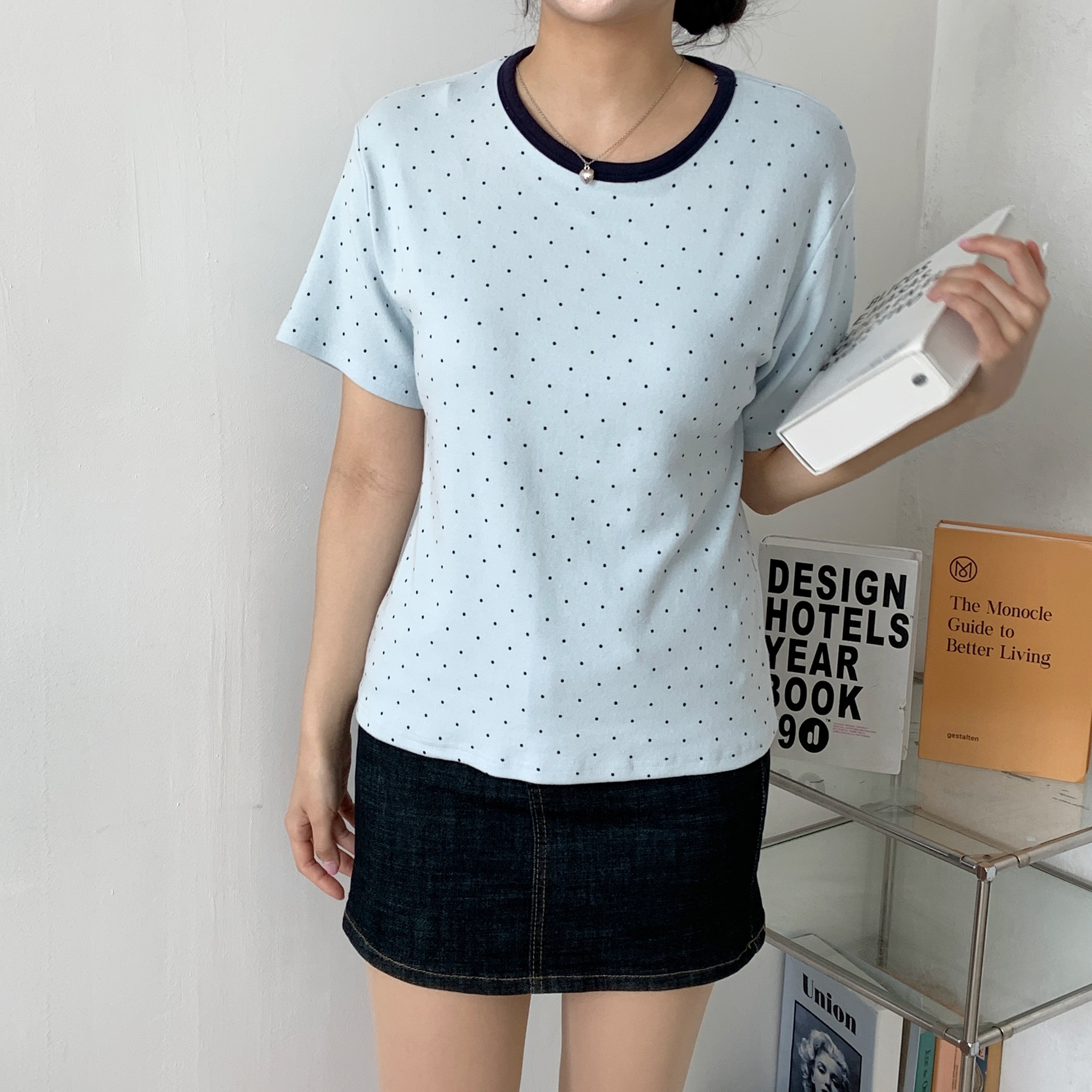 ラウンドネック半袖ドット配色Tシャツ | 詳細画像3