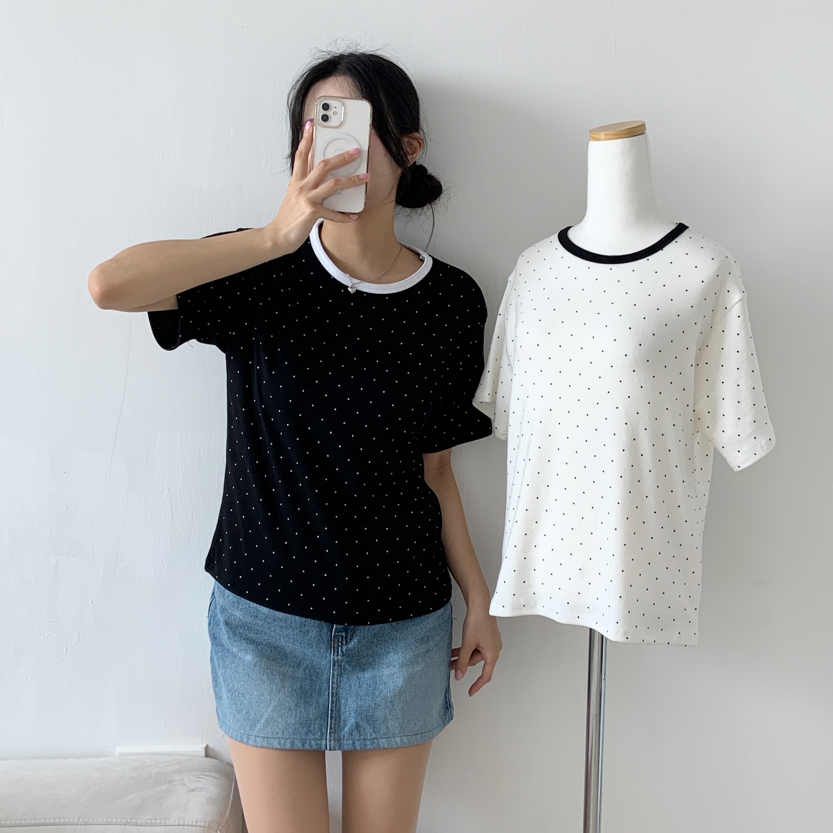 ラウンドネック半袖ドット配色Tシャツ | 詳細画像2
