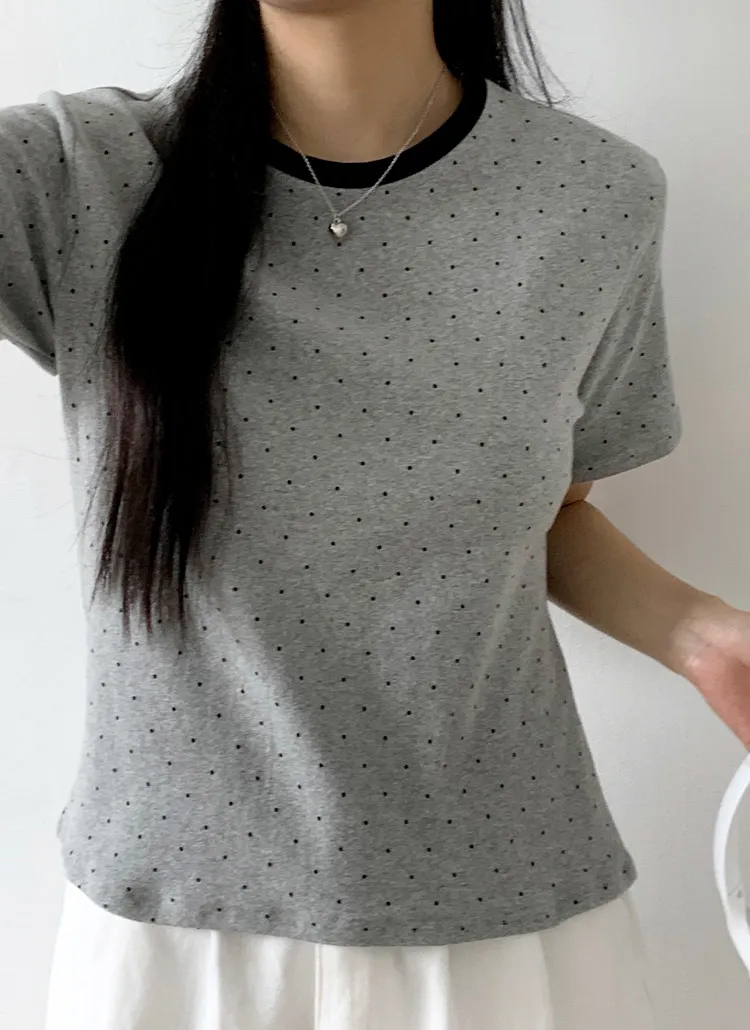 ラウンドネック半袖ドット配色Tシャツ | 詳細画像1