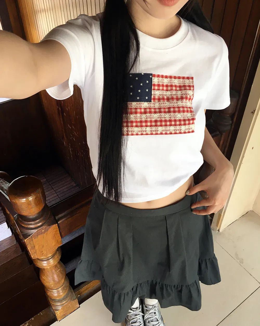 半袖ラウンドネックパッチスリムTシャツ | WONDERWONDER | 詳細画像1