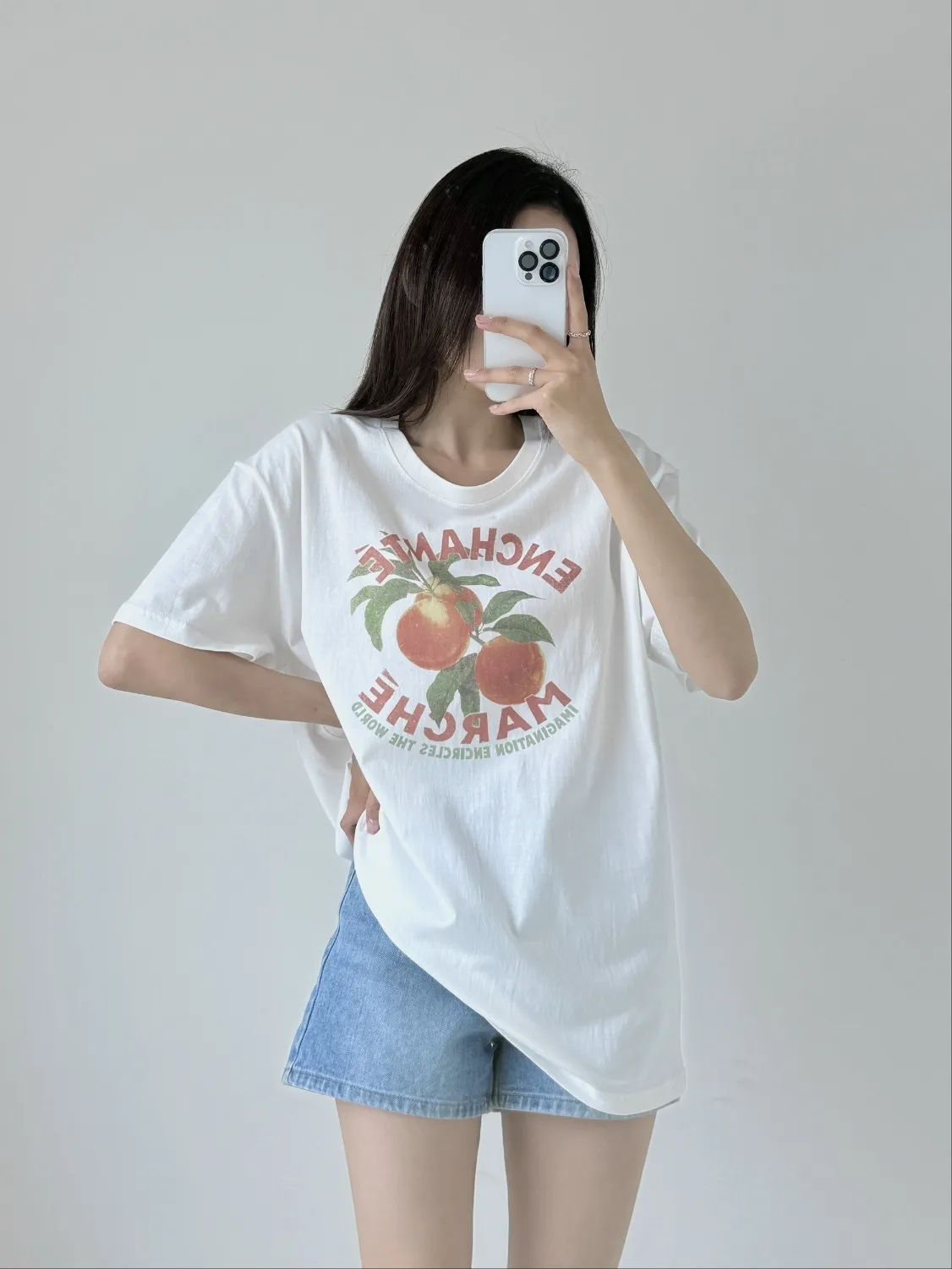 コットンラウンドネックボクシープリントTシャツ | 詳細画像1