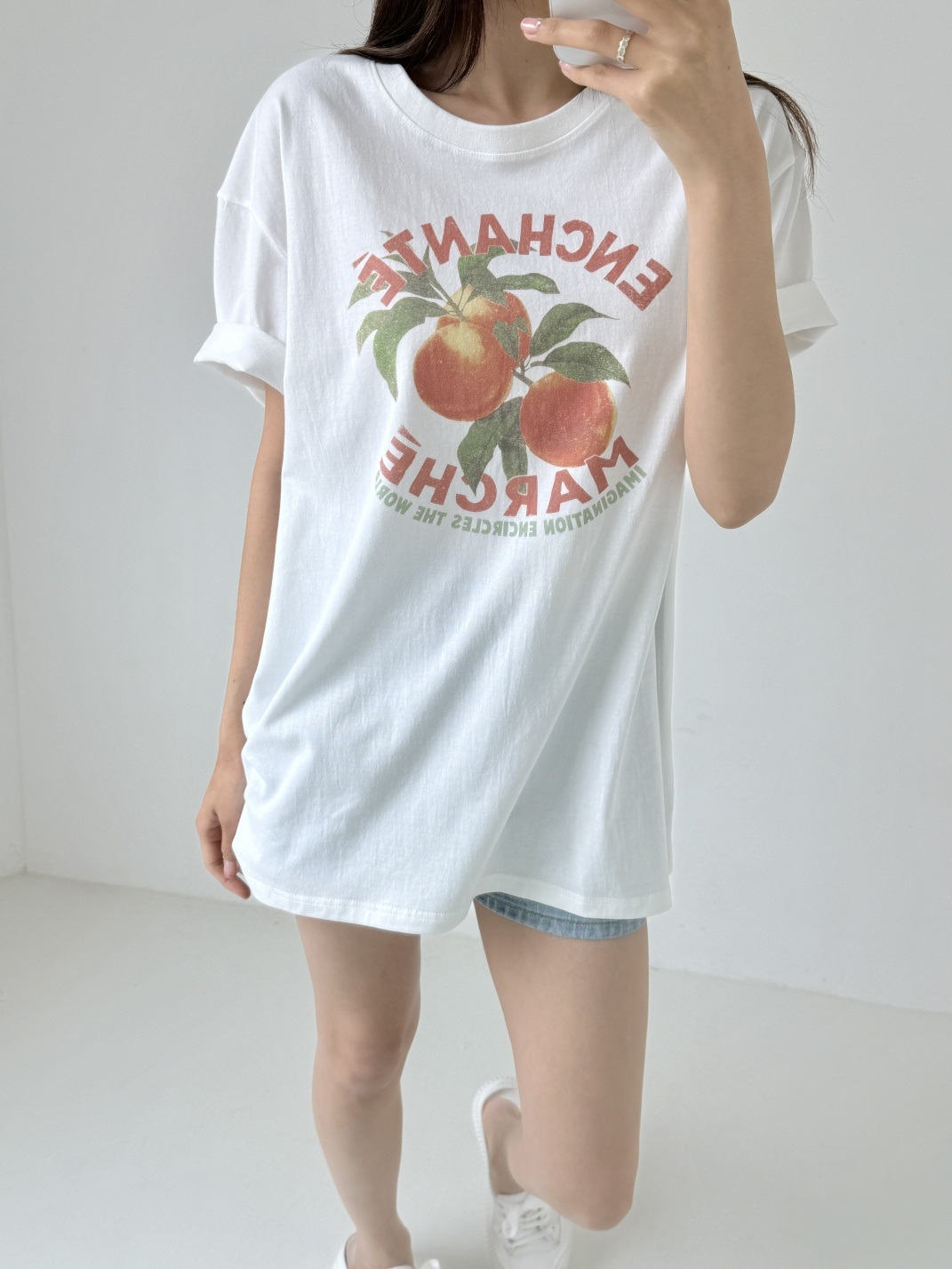 コットンラウンドネックボクシープリントTシャツ | 詳細画像5