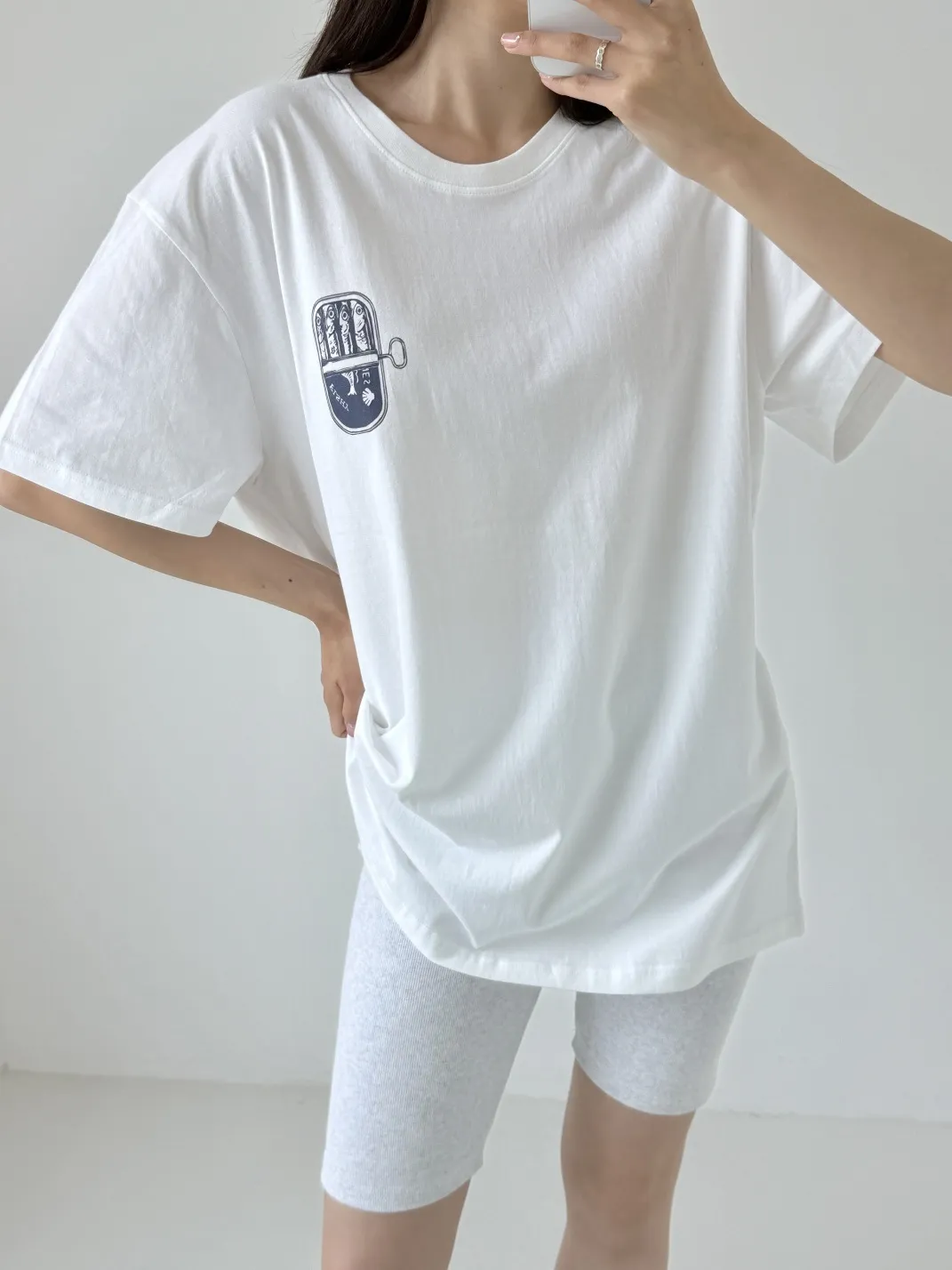 コットンラウンドネックボクシープリントTシャツ | 詳細画像1