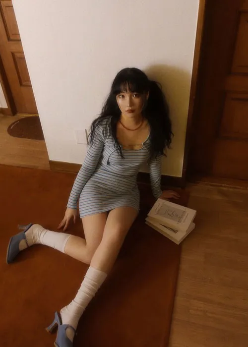 ミニスリムクロップドボーダーツーピース | vivic | 詳細画像1
