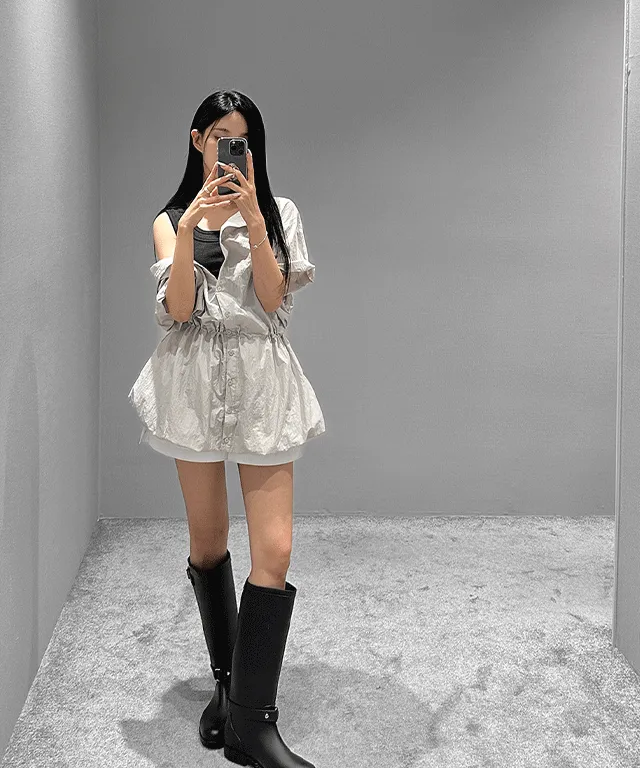 ナイロンミニバルーン半袖ワンピース | vivnluv | 詳細画像1