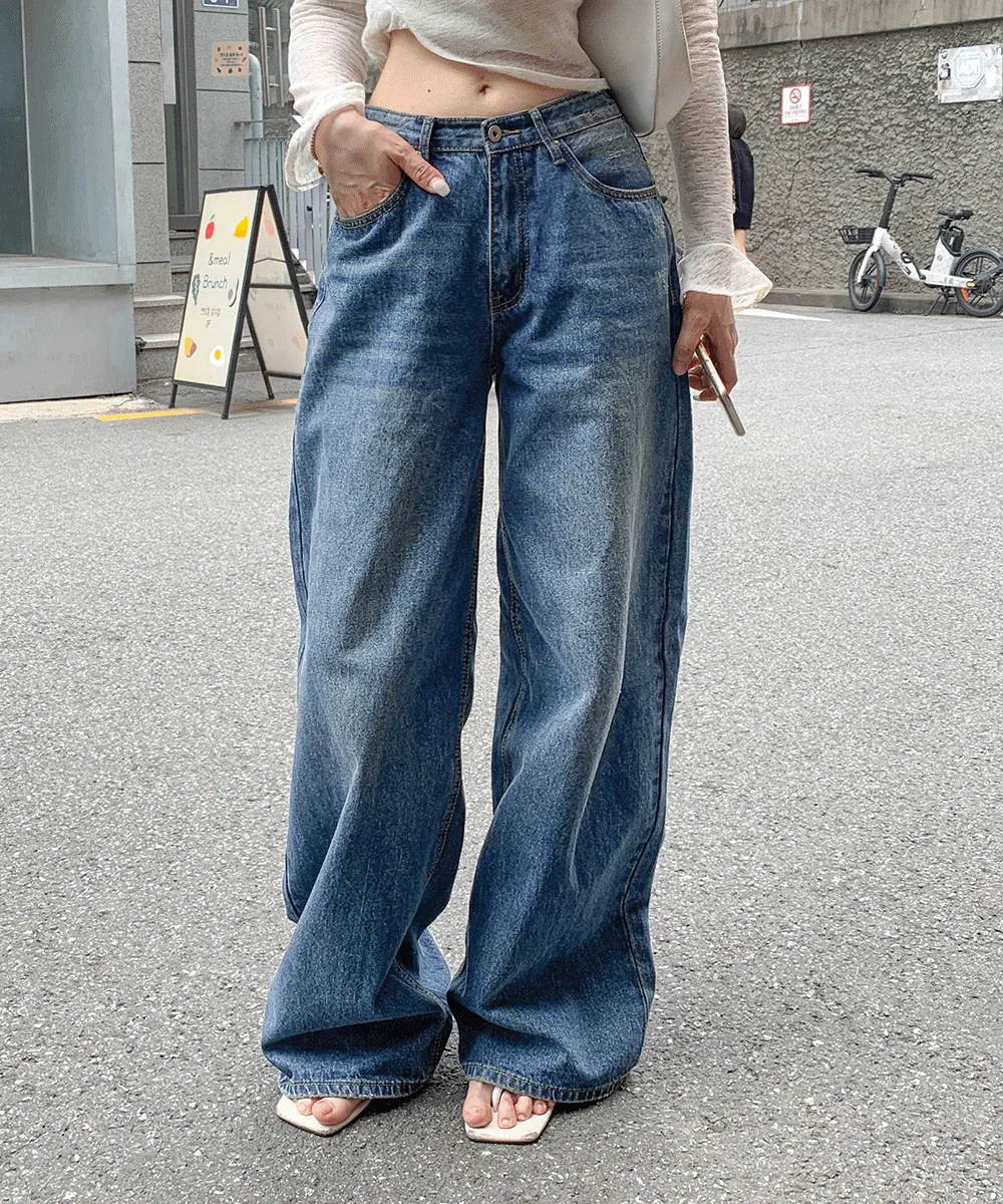 ウォッシングダメージワイドライトブルーデニムパンツ | wannabemuse | 詳細画像1