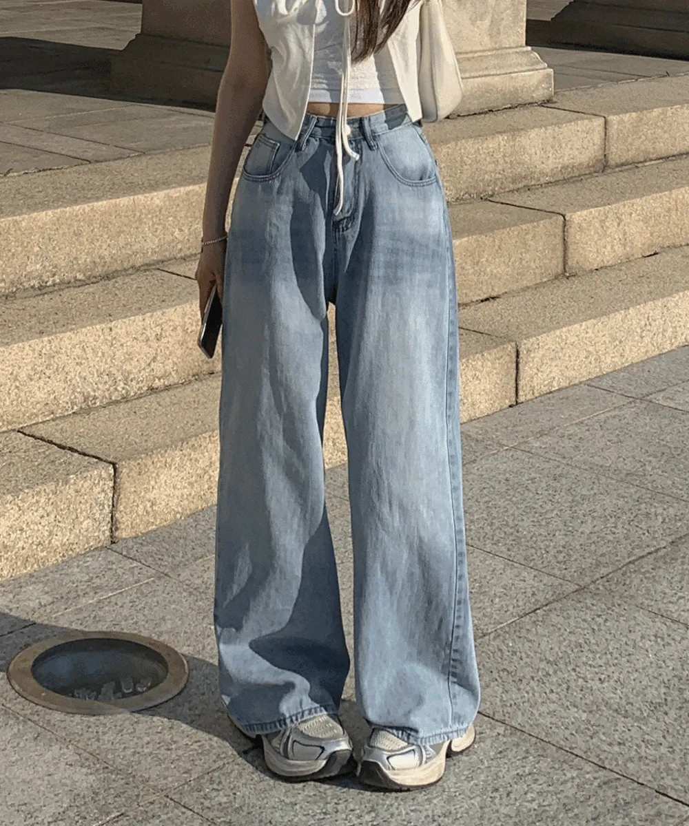 ウォッシングワイドライトブルーデニムパンツ | wannabemuse | 詳細画像1