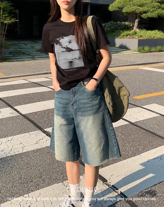 クロップドラウンドネックプリントTシャツ | twobing | 詳細画像4