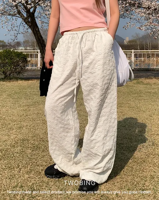 ウエストゴムエンボスストラップ花柄パンツ | twobing | 詳細画像1
