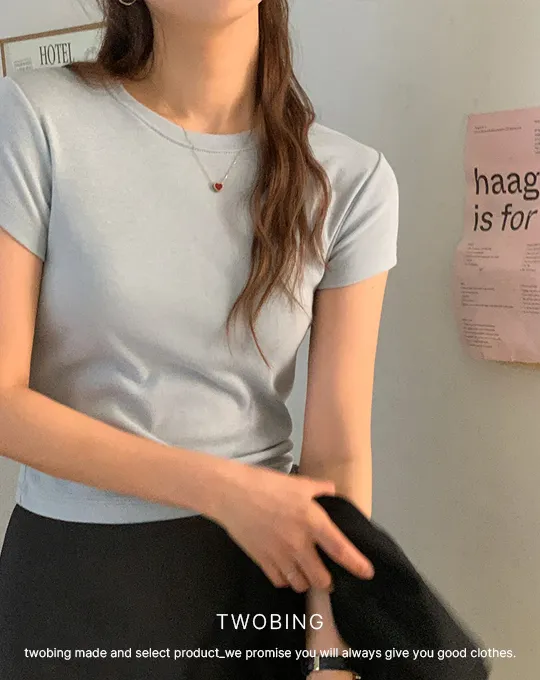 ストレッチ半袖スリムラウンドネッククロップドTシャツ | twobing | 詳細画像3