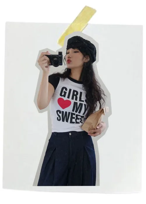 配色ラウンドネックレタリングTシャツ | vivic | 詳細画像1