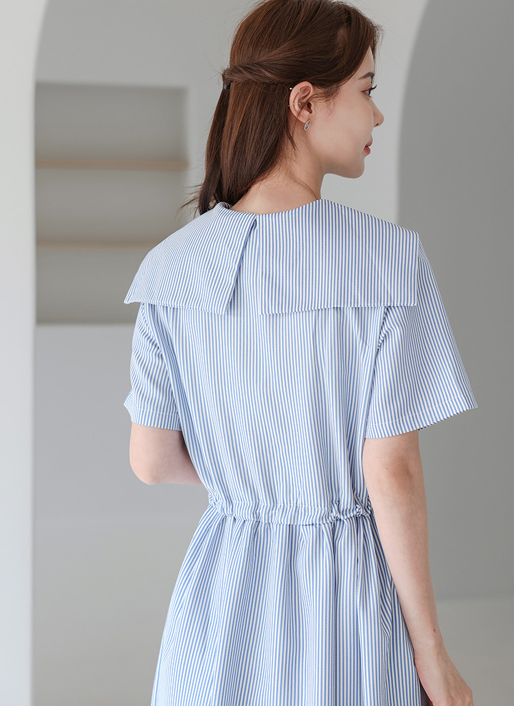 セーラーカラーロングストライプシャツワンピース | レディース