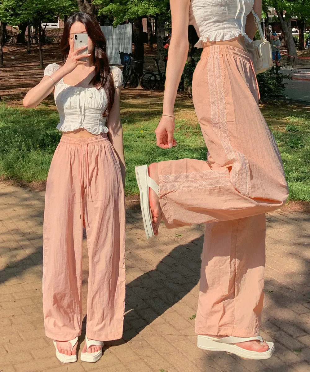 ドローコードワイドレースストライプパンツ | wannabemuse | 詳細画像1