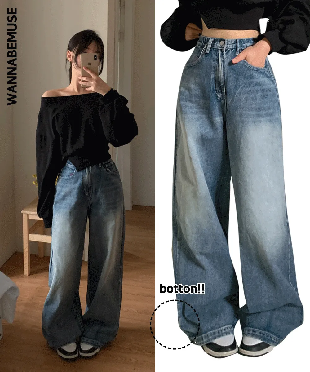 [選べる丈]ワイドスナップボタンデニムパンツ | wannabemuse | 詳細画像1