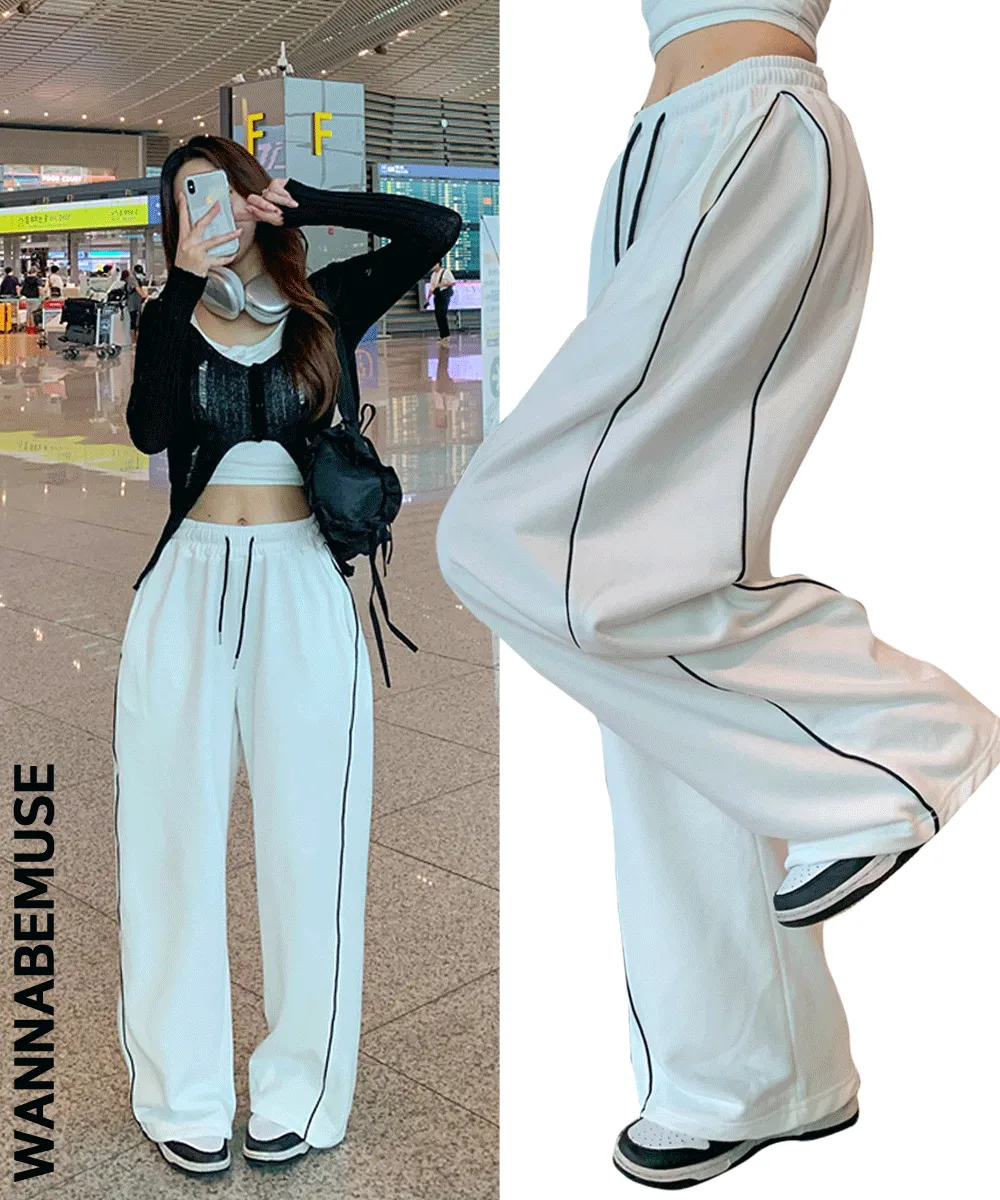 ラインワイドサイドピンタック配色パンツ | wannabemuse | 詳細画像1