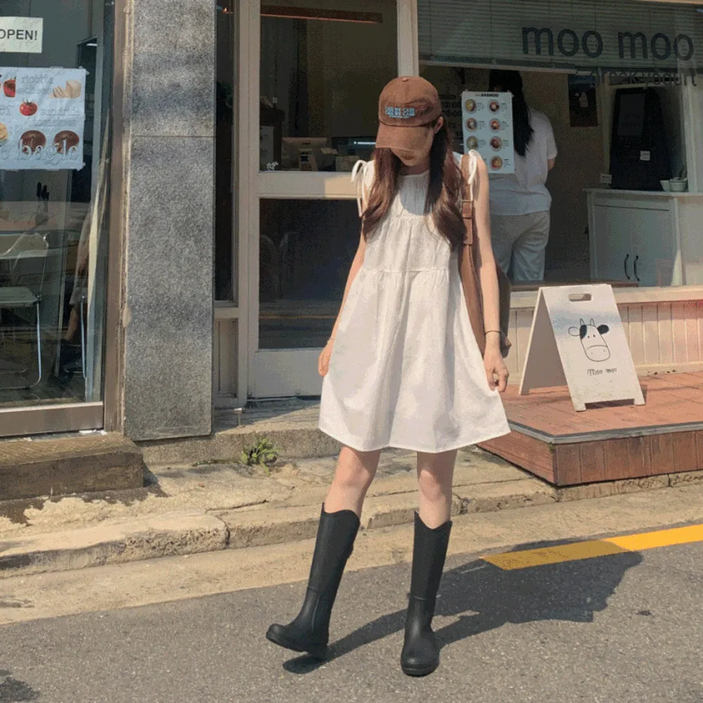 リボンフレアAライン無地キャミワンピース | wannabemuse | 詳細画像1