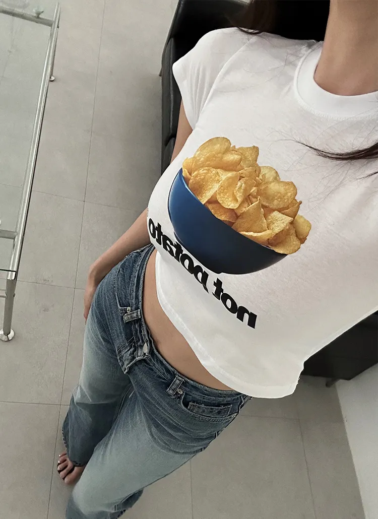 半袖ラウンドネッククロップドプリントTシャツ | yefit | 詳細画像1