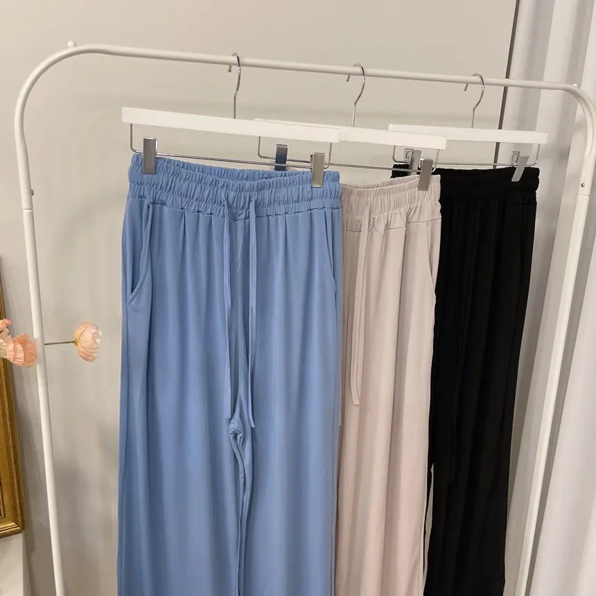 クールドローストリングピンタックウエストゴムロングワイドパンツ | mirangmirang | 詳細画像19