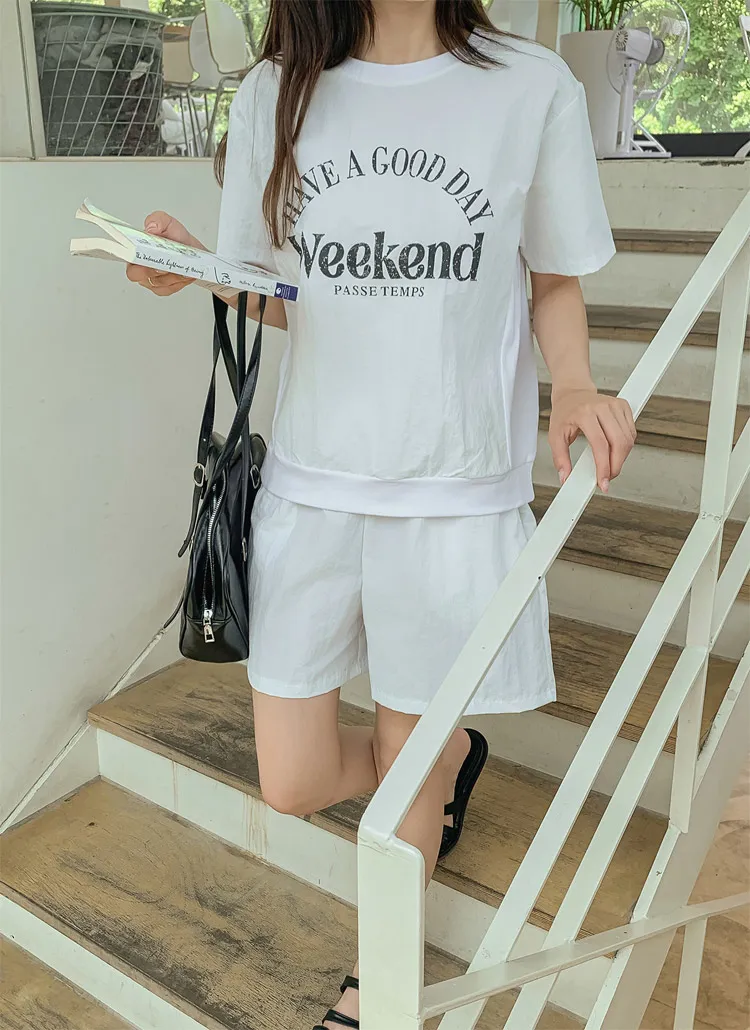 ラウンドネックウエストゴムプリントTシャツハーフパンツ | 詳細画像1