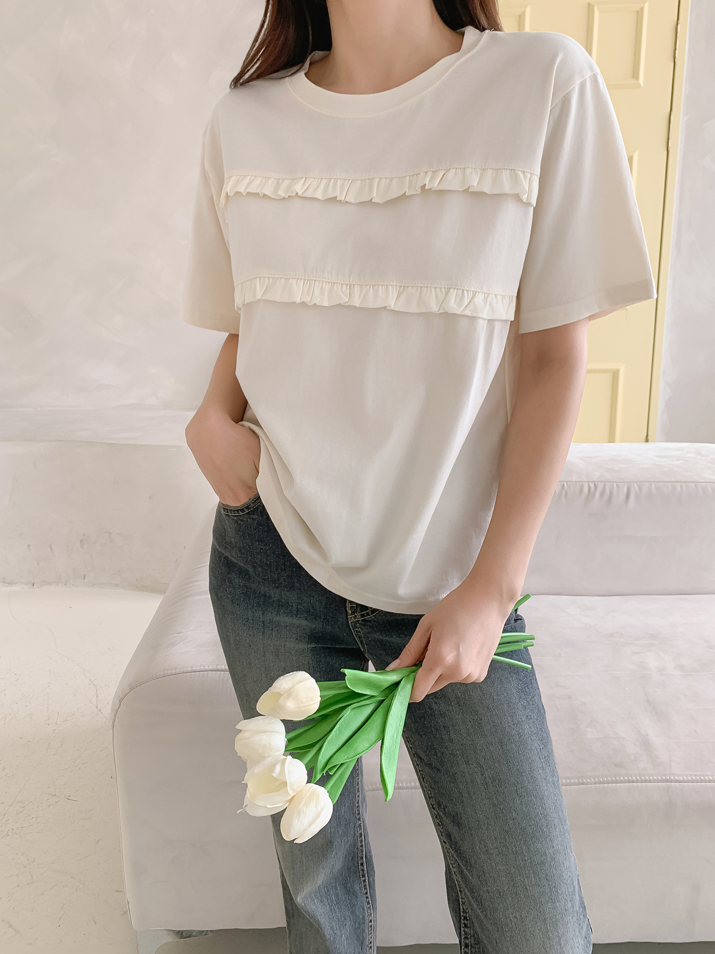 ラウンドネックフリル半袖Tシャツ | 詳細画像10