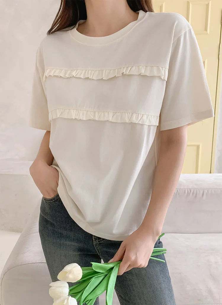 ラウンドネックフリル半袖Tシャツ | 詳細画像1