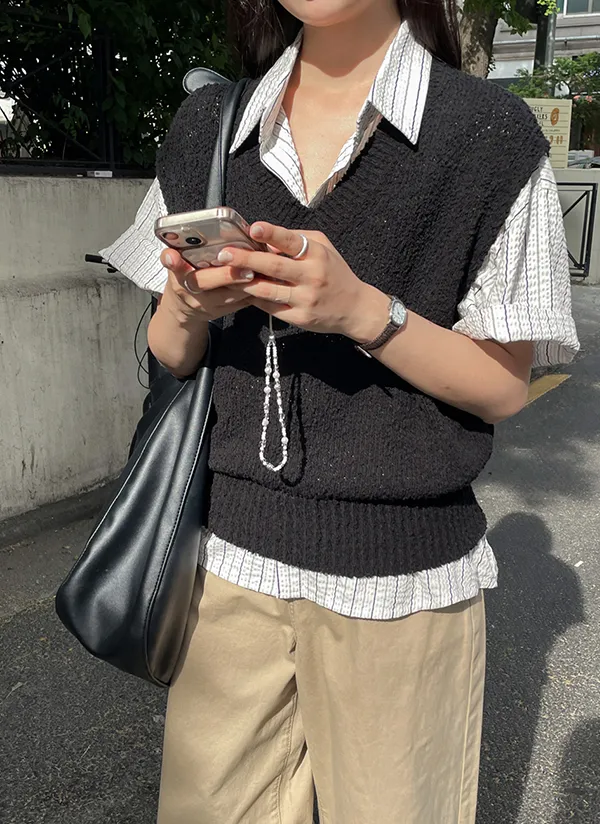 ブークレVネック無地ベストニット | crushj | 詳細画像1