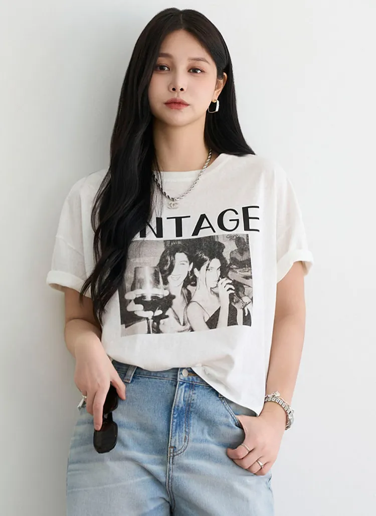 ラウンドネックプリントTシャツ | pippin | 詳細画像1