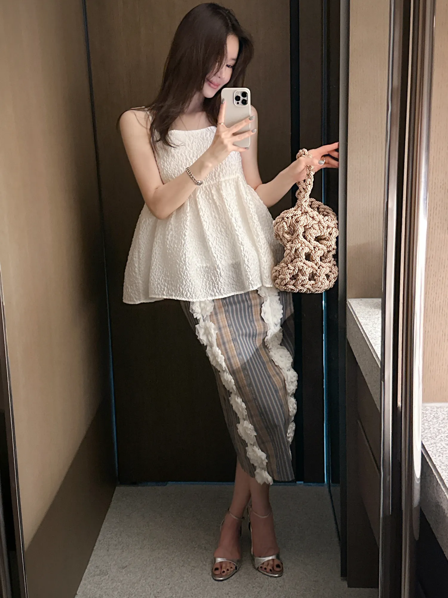 ロングスリムフラワージップアップレースチェック配色スカート | partysu | 詳細画像1