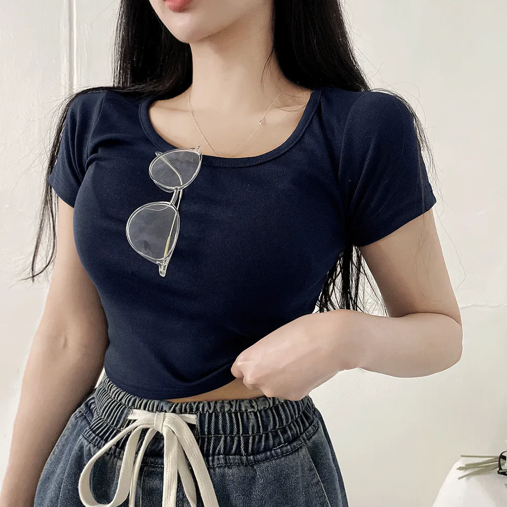 Uネッククロップド無地Tシャツ | yenangnang | 詳細画像1