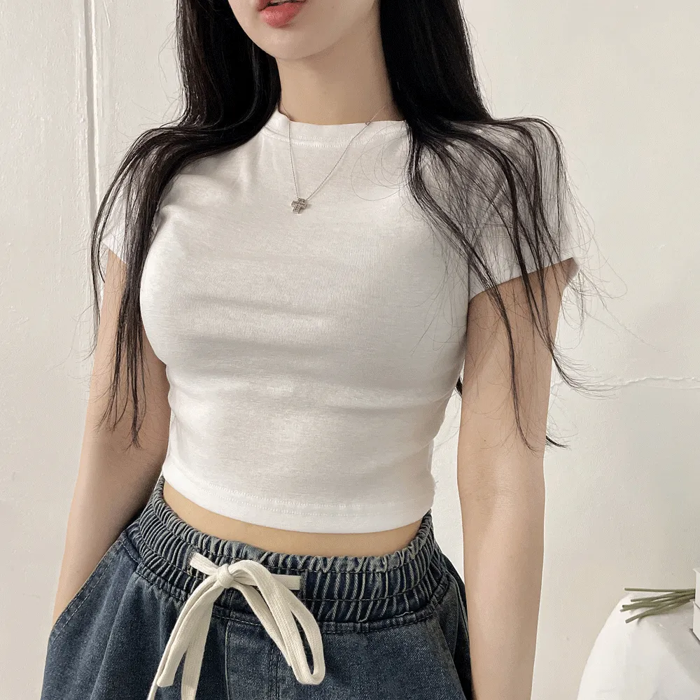 クロップド半袖無地カラーTシャツ | yenangnang | 詳細画像1