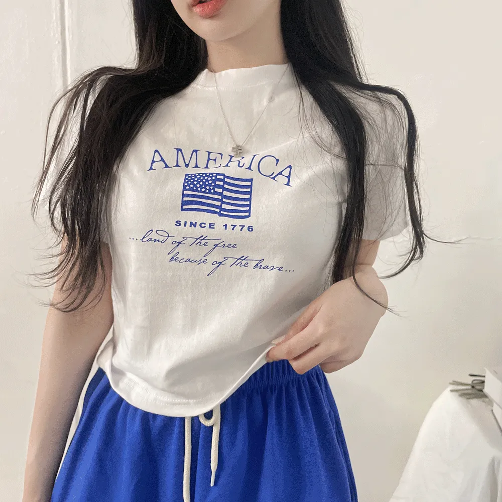 クロップド半袖プリントTシャツ | yenangnang | 詳細画像1