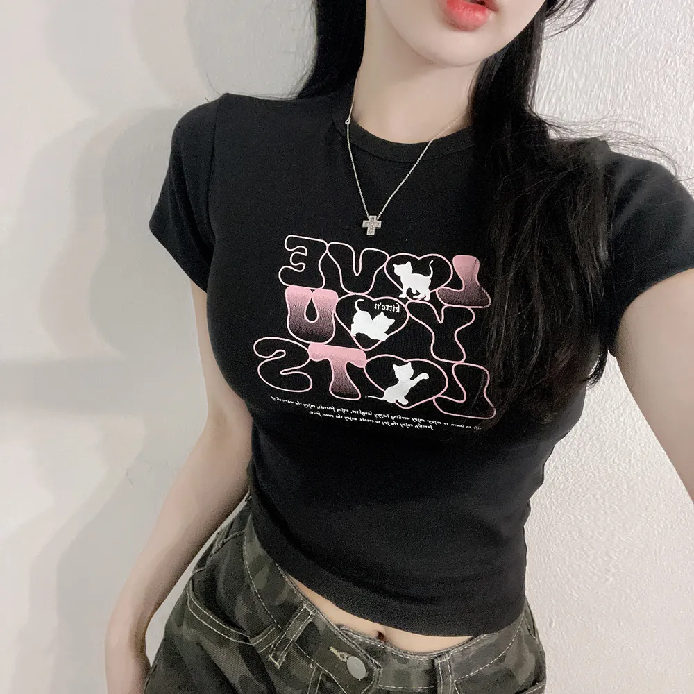 クロップドスリム半袖プリントTシャツ | yenangnang | 詳細画像1