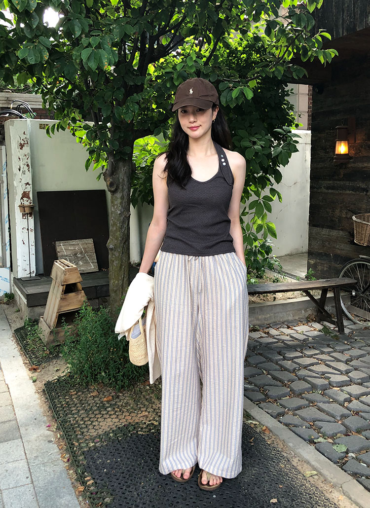 美品✨萌 モユル サルエルパンツ 変形 シアサッカー アシンメトリー ストライプ 美品✨萌 モユル サルエルパンツ 変形 シアサッカー